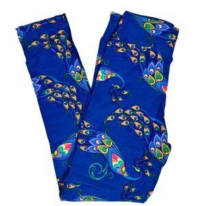 LuLaRoe Leggings Royal Blue Peacock Feather Red Yellow Birds Girl Kid Orange S/M